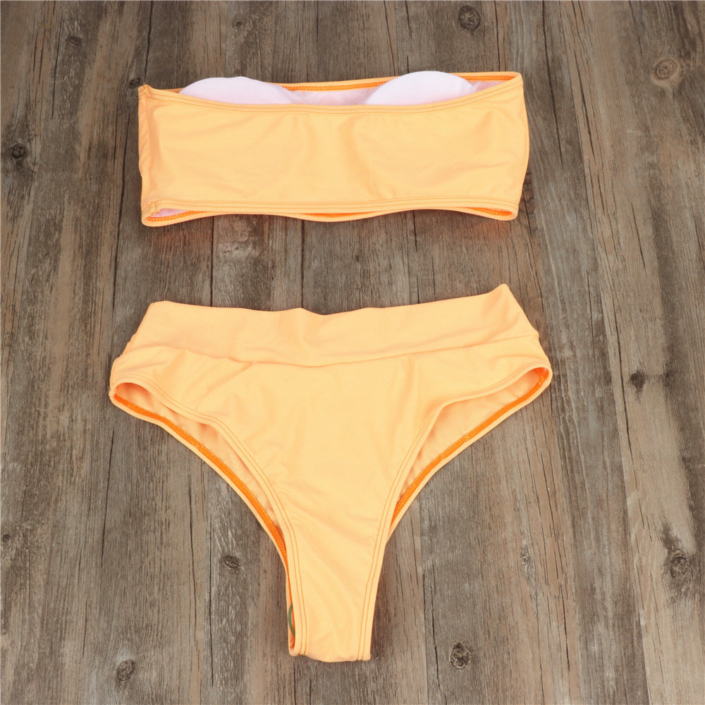 High waist solid color bikini 126162151231