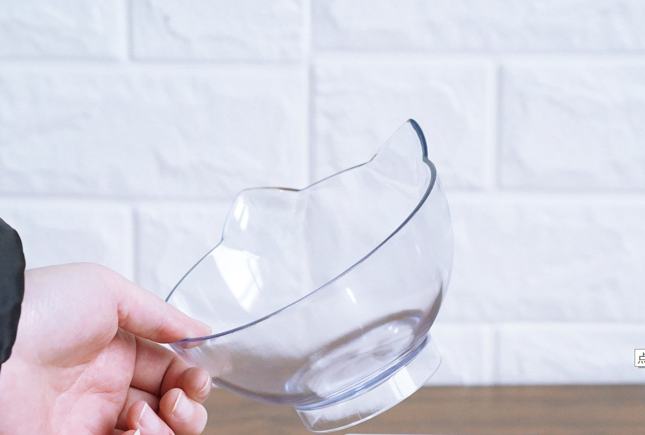 New Inclined Food Cat Ear Oblique Mouth Transparent Single Pet Bowl 1263822893603