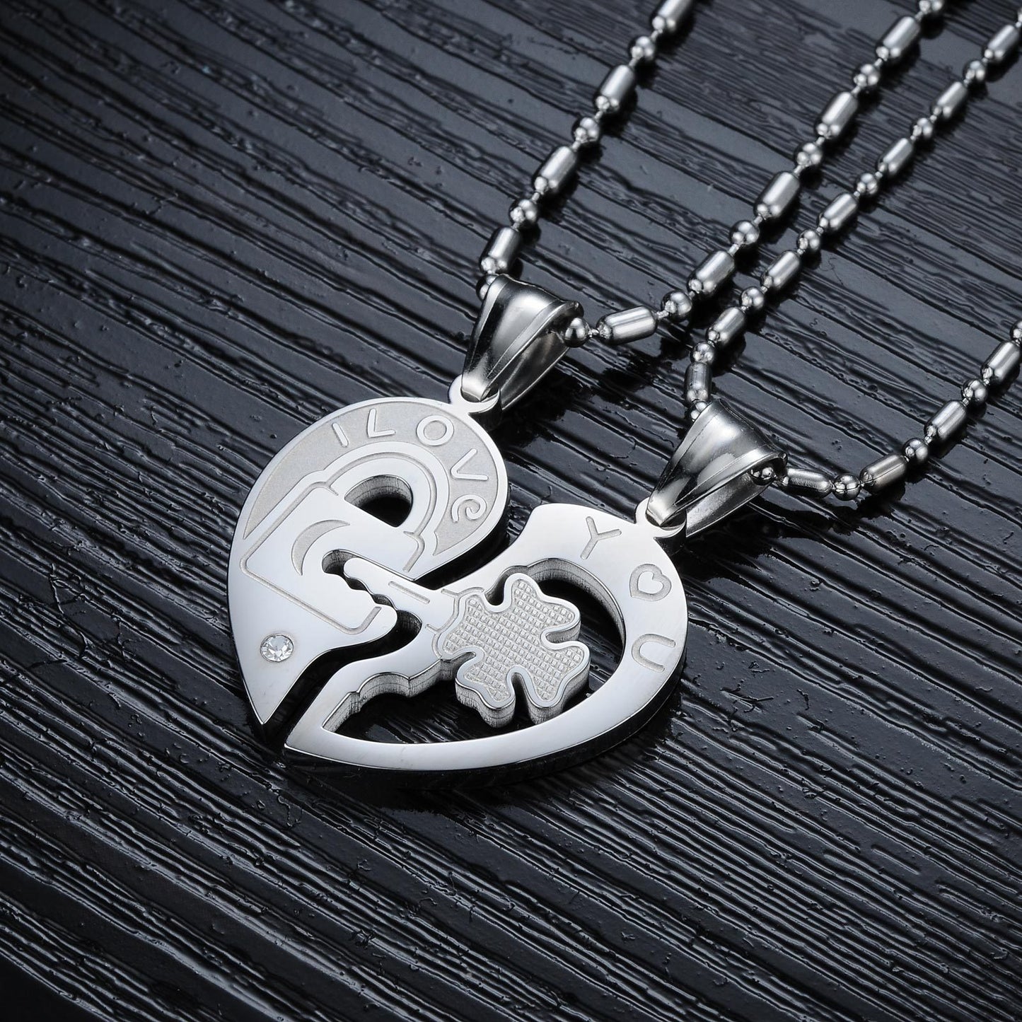 Titanium steel rhinestones key puzzles couple necklace 1275136379700