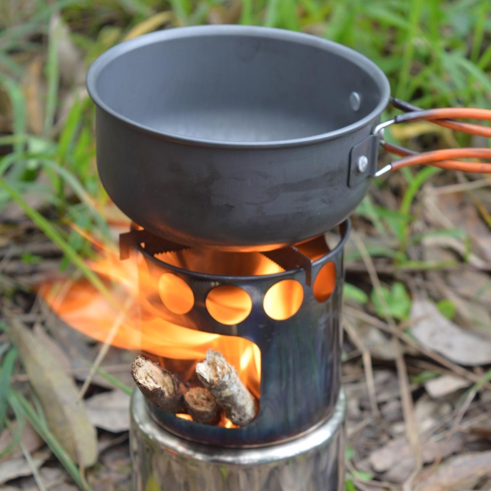 Portable Camping Stove Combo Wood Burning Stainless Steel Stove And Cooking Pot Set For Outdoor Backpacking Fishing Hiking 12