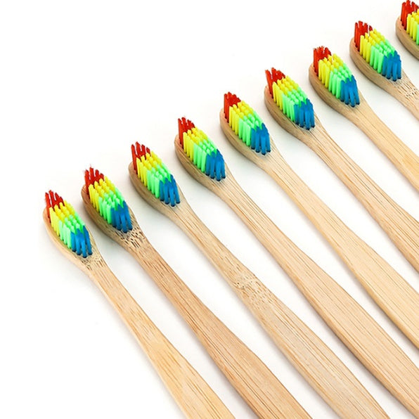 Bamboo toothbrush rainbow bamboo toothbrush colorful bamboo toothbrush environmental protection bamboo handle toothbrush 1298