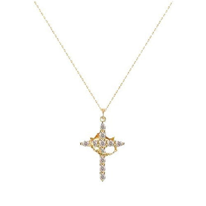 Cross Zircon Full Diamond Crown Circle Rotatable Women's Necklace 129b4baf bc00 42ab 9aa4 4b39ccec4db0