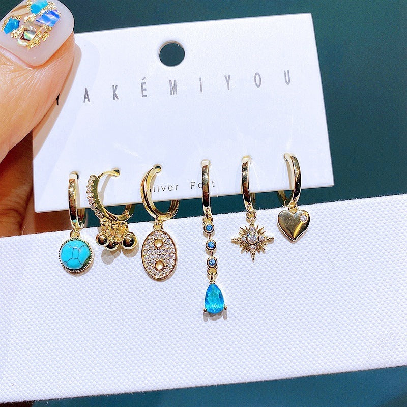 European And American Fashion Turquoise Geometric Star Earrings Set 12a202f0 d82d 4a59 abc8 1b0a889bc23f
