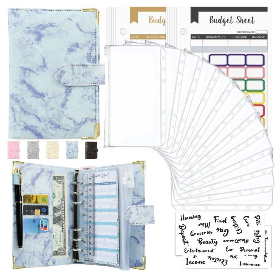 Spot Cross-border A6 Loose-leaf Binder Journal Book Marbling Notebook Leather PU6 Hole Loose Spiral Notebook Cash Budget 12a4