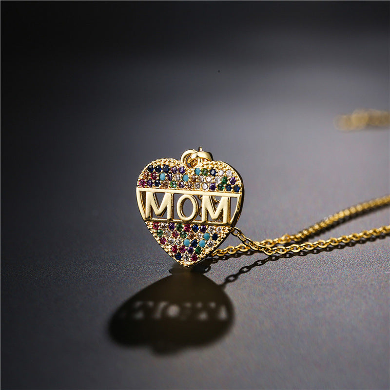 Mothers Day Gift Peach Heart MOM Pendant Necklace Copper 12da6613 b8ee 4263 b6ec 436dd7ba9f9e