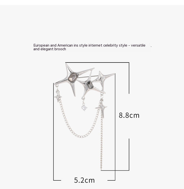 Four Eight-pointed Stars Zircon Chain Brooch For Women 12dc3717 a70b 449a 836d 8a98b9f53f9f