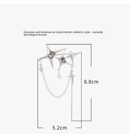 Four Eight-pointed Stars Zircon Chain Brooch For Women 12dc3717 a70b 449a 836d 8a98b9f53f9f