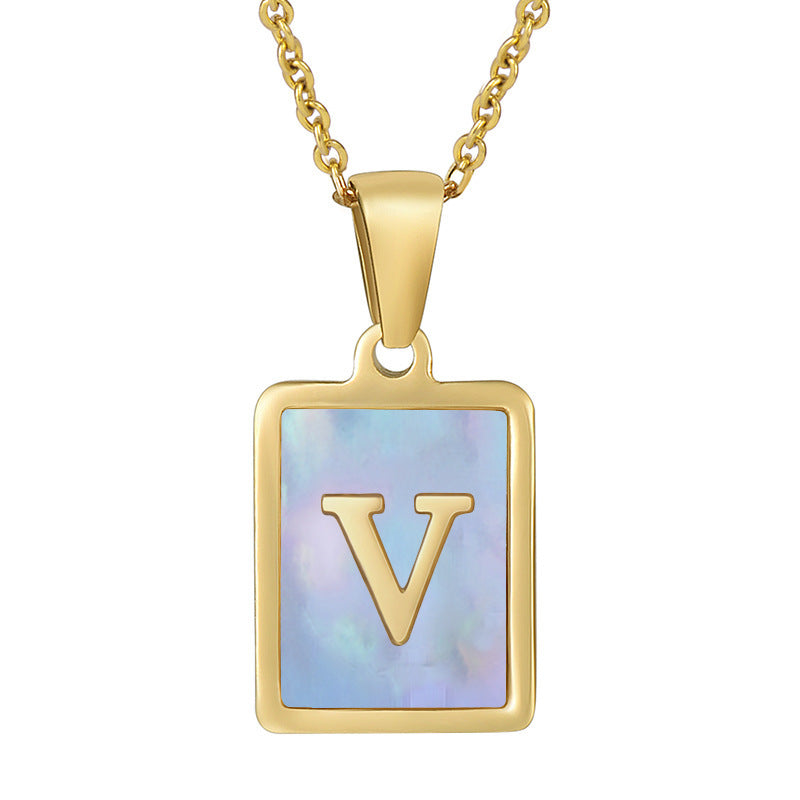 Titanium Steel 26 English Letter Necklace Blue Shell 12ef8a4d 9dec 46d8 9d92 99fc308c7198