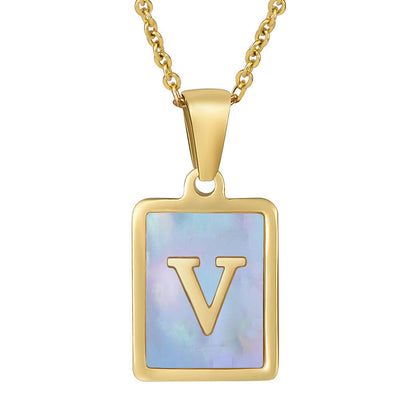 Titanium Steel 26 English Letter Necklace Blue Shell 12ef8a4d 9dec 46d8 9d92 99fc308c7198