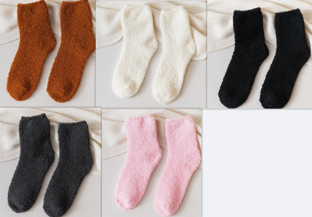 Autumn And Winter Half Velvet Socks Coral Velvet Women's Solid Color Socks Thickened Warm Mid-calf Length Socks 12f503fe 8e8c