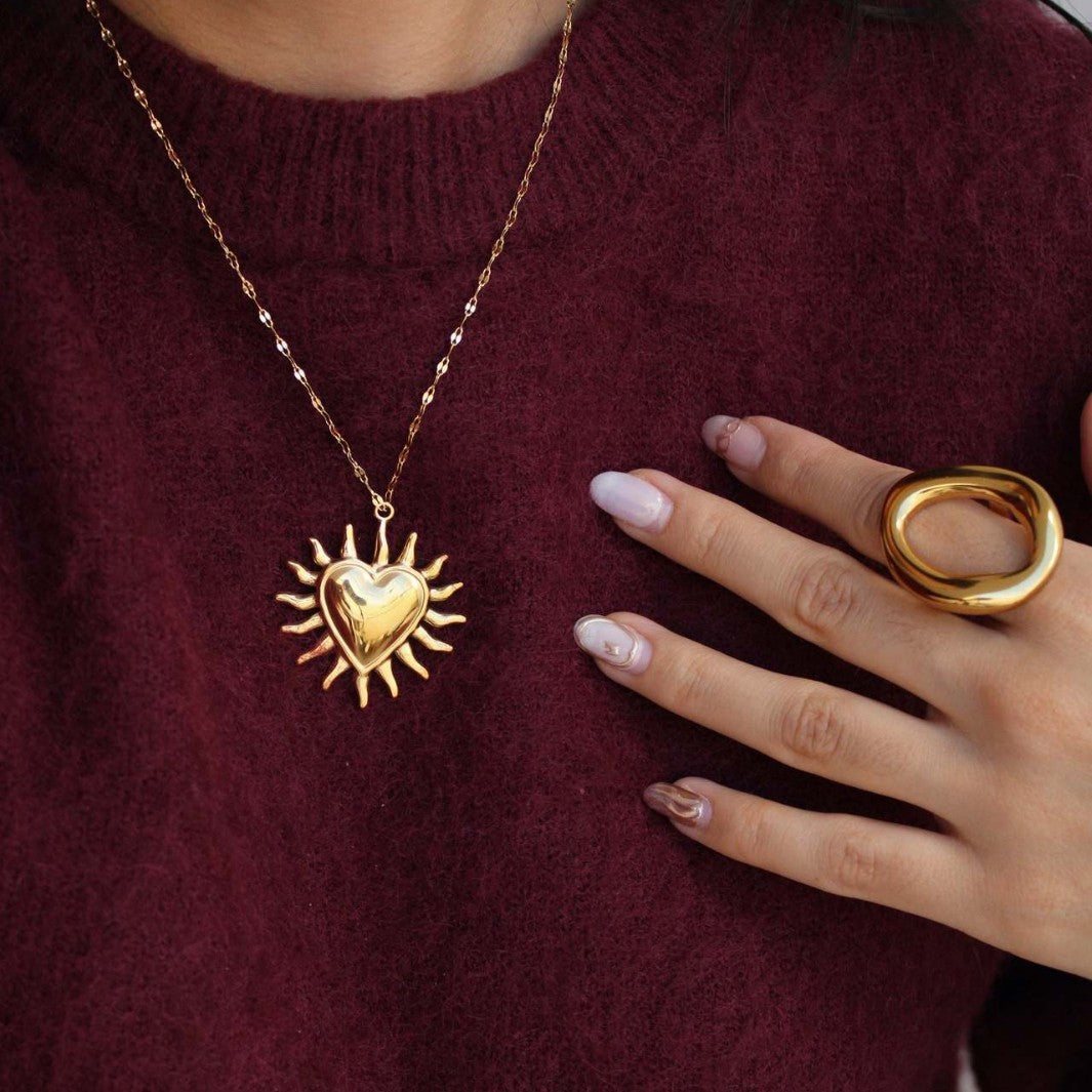 18K Gold Fire SUNFLOWER Love Pendant Necklace - HD Wireless Product #4