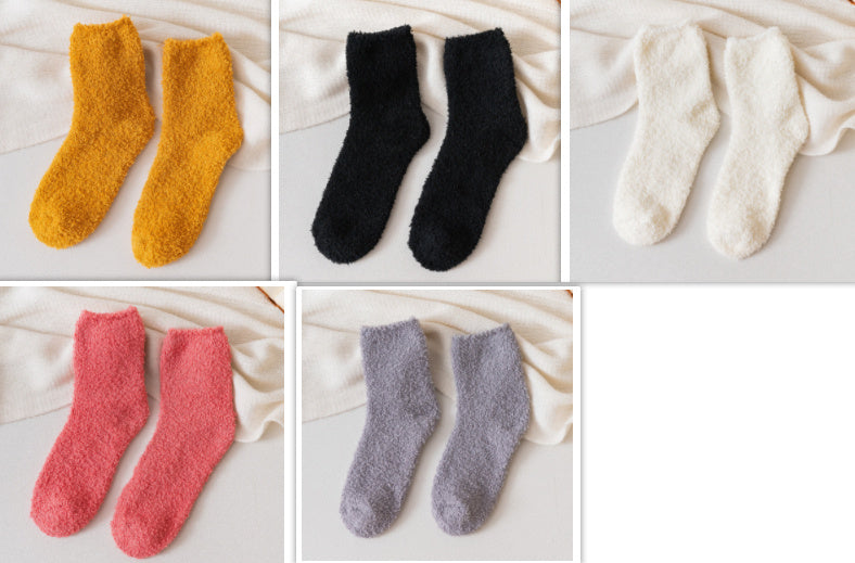 Autumn And Winter Half Velvet Socks Coral Velvet Women's Solid Color Socks Thickened Warm Mid-calf Length Socks 13027b1f 9761