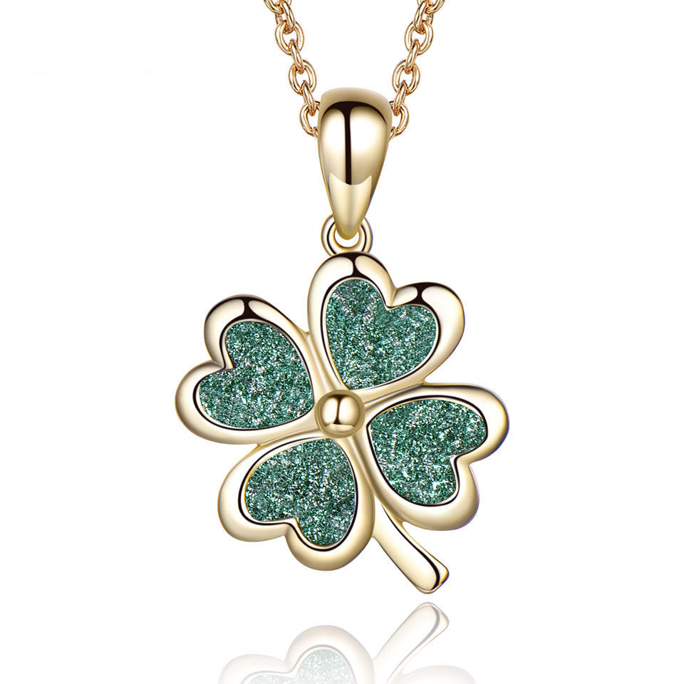 Sterling Silver Necklace Four Leaf Clover Necklace Green Love Flattened Folding Pendant Clavicle Chain Necklace 13034129 f695