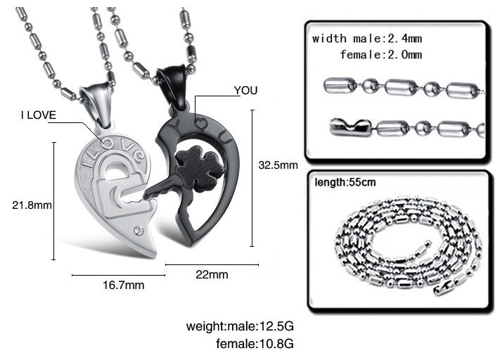 Titanium steel rhinestones key puzzles couple necklace 1308959505468