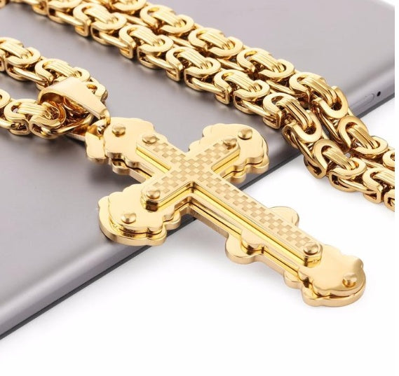 Jesus Bible Scripture Golden Cross Titanium Steel Pendant Necklace 1316283075280