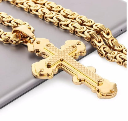Jesus Bible Scripture Golden Cross Titanium Steel Pendant Necklace 1316283075280