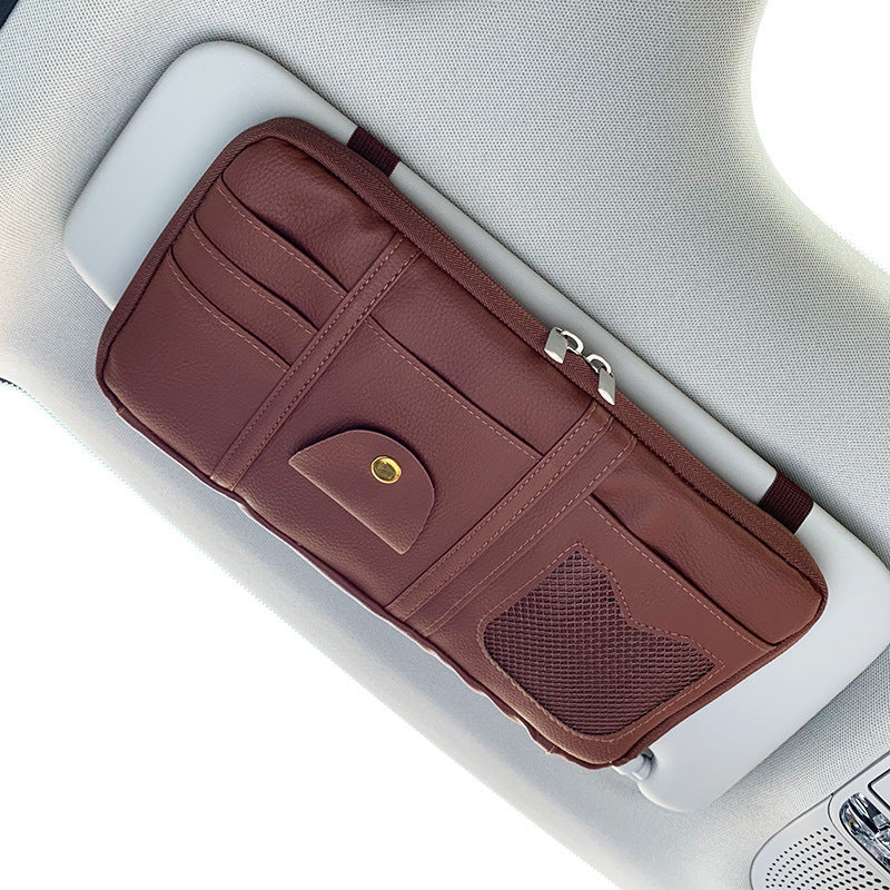 Car Sun Visor Organizer Storage Holder Full Leather Wrap 1320790497609