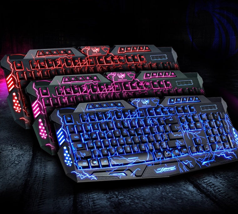 J10 tricolor backlight wired gaming keyboard set colorful luminous gaming mouse keyboard Russian keyboard 1333002607182