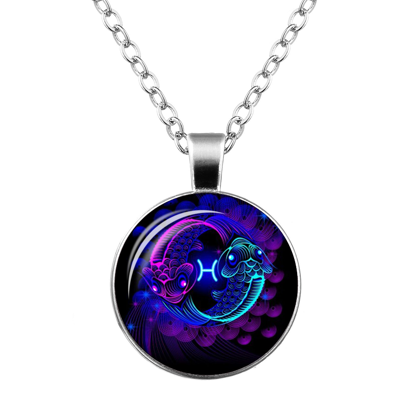 Twelve Constellation Time Gemstone Glass Pendant Necklace 1338061360260