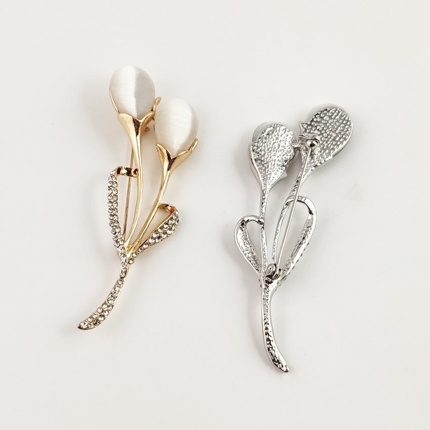 Fashion Opal Stone Tulip Brooch Pin Elegant Jewelry Flower Brooches Rhinestone 1342584418311