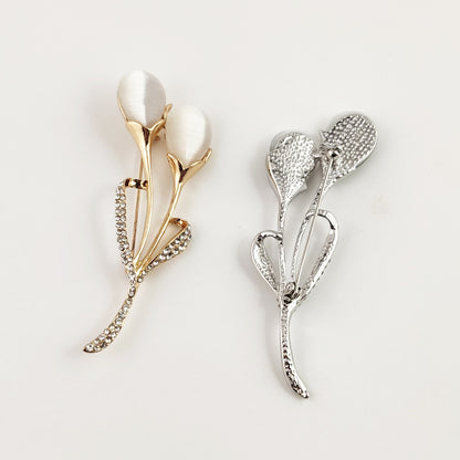 Fashion Opal Stone Tulip Brooch Pin Elegant Jewelry Flower Brooches Rhinestone 1342584418311