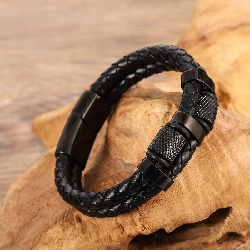 Explosive stainless steel magnet buckle leather bracelet 1349757591408