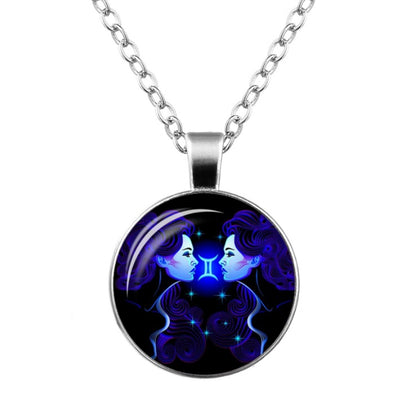 Twelve Constellation Time Gemstone Glass Pendant Necklace 1350436013883