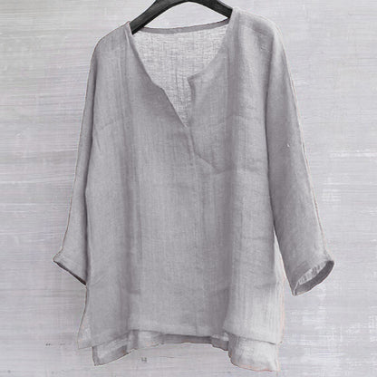 Cotton linen solid stand collar shirt 1354281450002