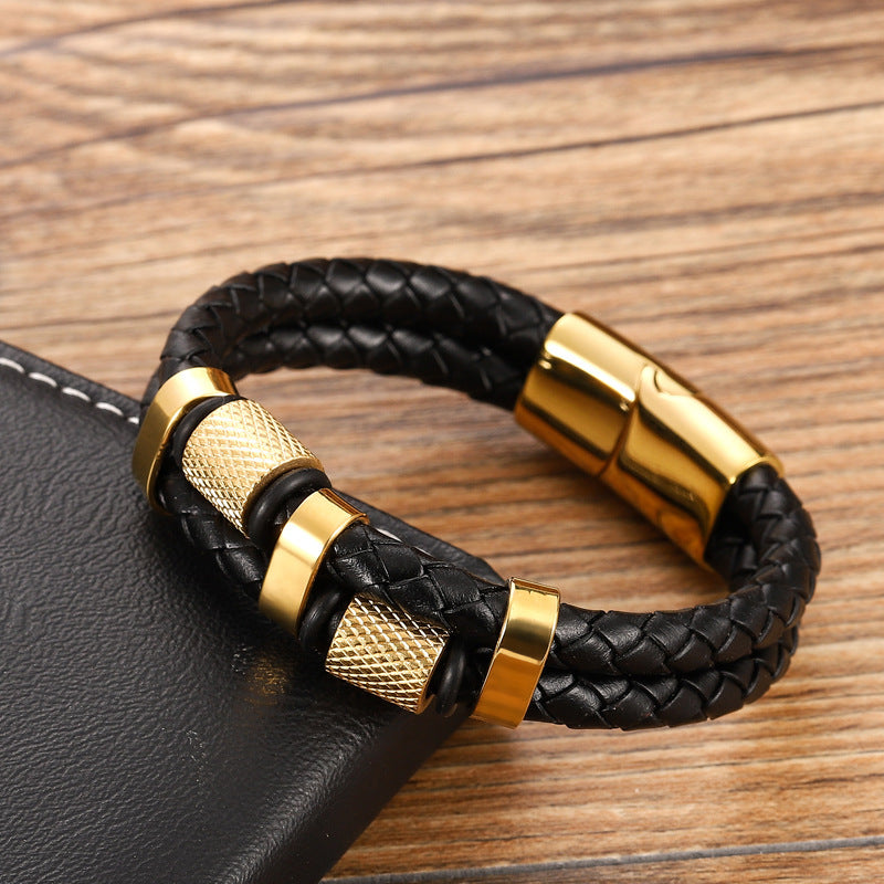 Explosive stainless steel magnet buckle leather bracelet 1357862714502