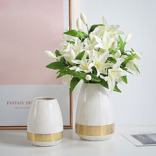 Marbled Cearamic Vase Golden Circle Flower Vase Water Planting Container Home Decorative Wedding Gift 1368031124990