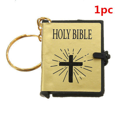Mini English HOLY BIBLE Key Chains Real Paper Readable Bible Christian Keyrings Car Key Chains Bag Ornaments Religious Jewelr