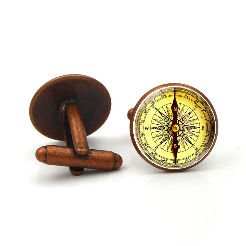 Fashion Compass Time Gem Metal Cufflinks 1373122356097