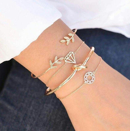 Tocona  T Fashion Bohemia Leaf Knot Hand Cuff Link Chain Charm Bracelet Bangle For Women Gold Bracelets Femme Jewelry 6115 13