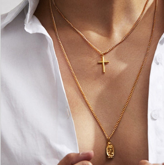 Fashion simple gold-plated Madonna cross necklace 1376882504963