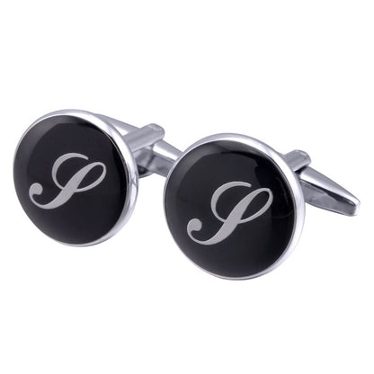 French Cufflinks black round Enamel Traditional letter Cufflinks 13854010251
