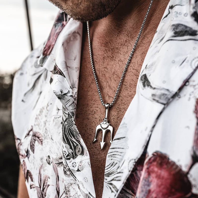 Titanium steel trident necklace 1389643080926
