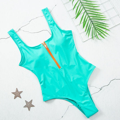 Ladies zipper sexy one-piece printed swimsuit women swimwear 1390434002587