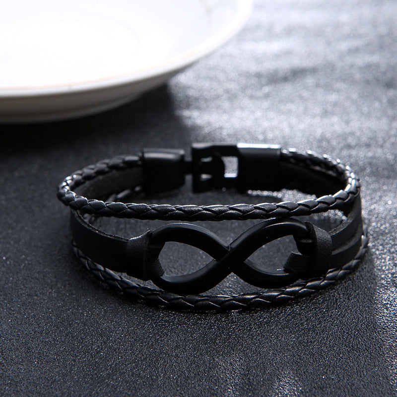 Alloy lucky figure 8 leather bracelet 1390877434526