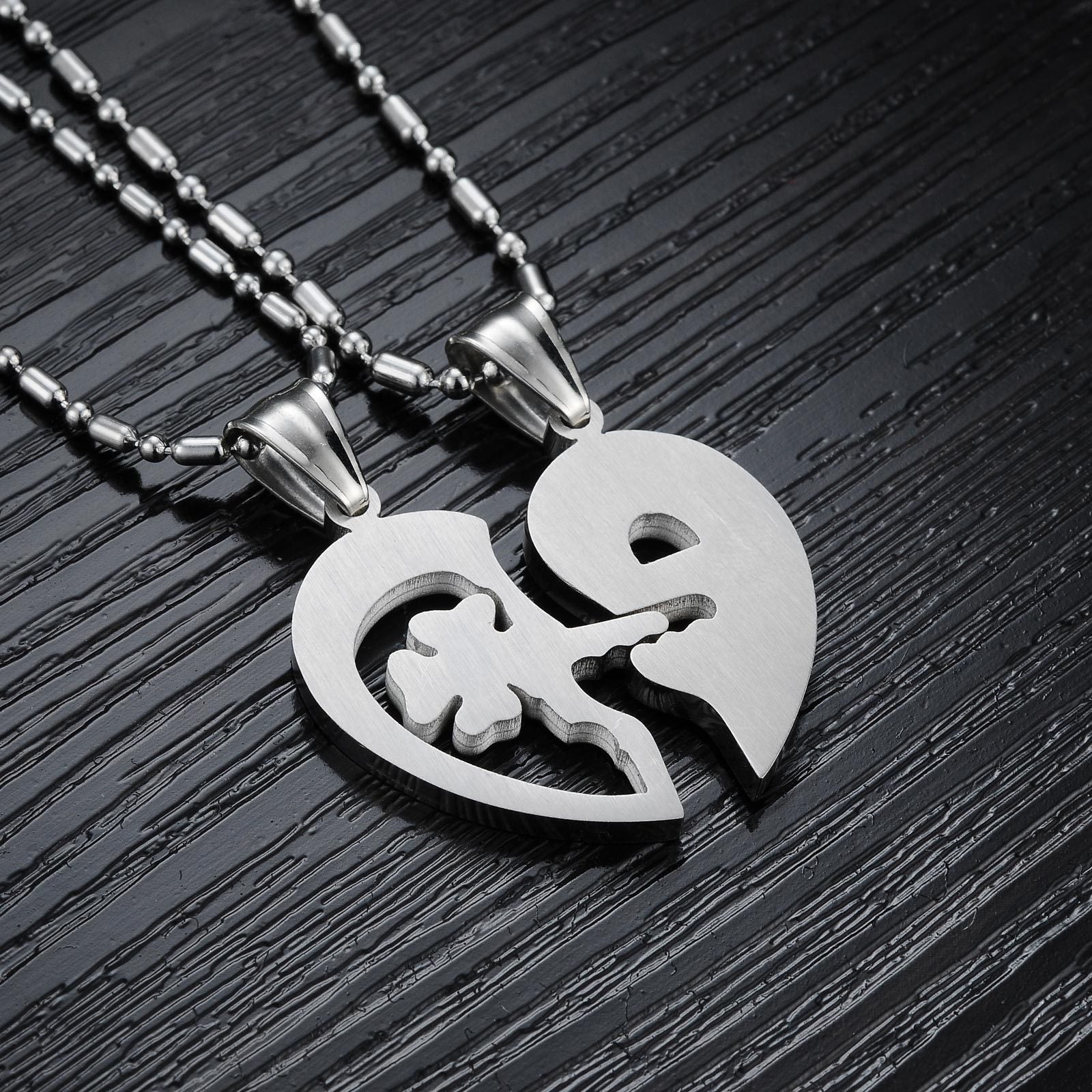 Titanium steel rhinestones key puzzles couple necklace 1394568355560