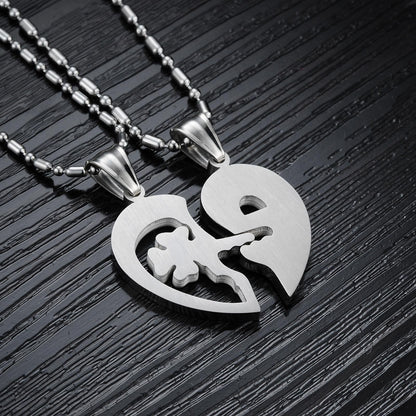 Titanium steel rhinestones key puzzles couple necklace 1394568355560