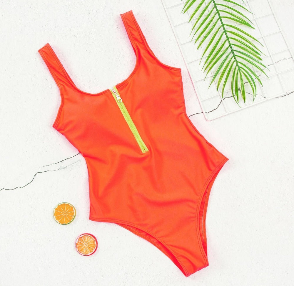 Ladies zipper sexy one-piece printed swimsuit women swimwear 1394716309953