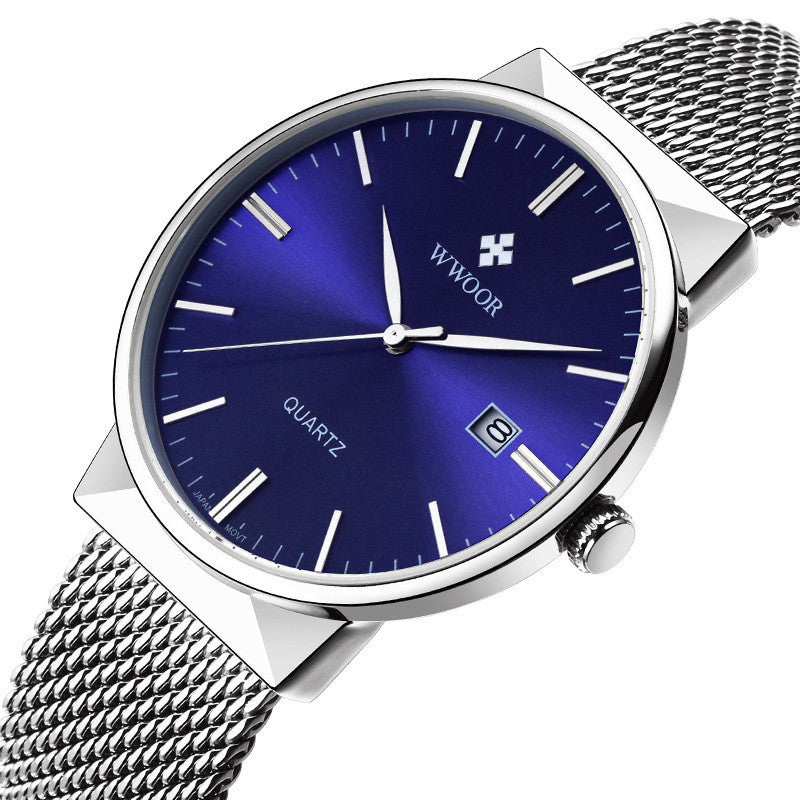 Men's mesh belt quartz watch wholesale ultra-thin waterproof steel 1395776497833