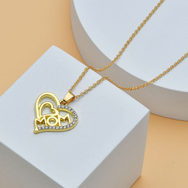 Mother's Day Mom Heart Shape With Diamond Letter Necklace For Women Fine Jewelry Women Accessories Fashion Jewelry 13ad777e 2