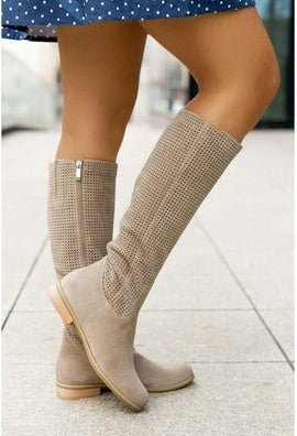 Low Heel Large Size Round Head Air Vent Suede High Boots 13d93a14 9424 43c8 8b29 28c4f10609df