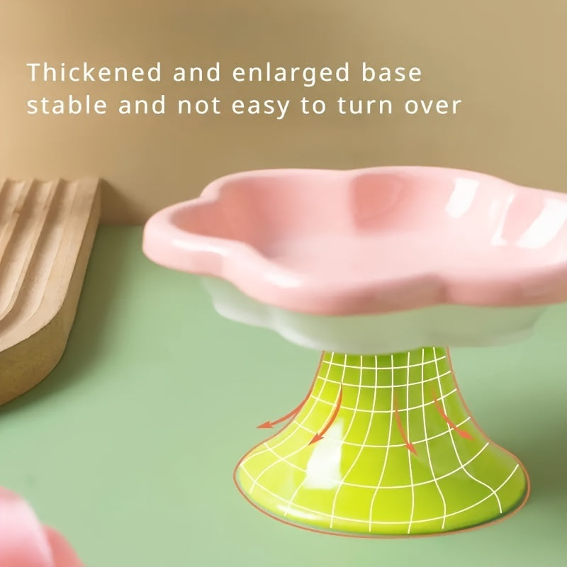 Raised Ceramic Bowl With Cat Flower Design Raised Cat Food Bowl Water Plate Snack Plate With Neck Protection Support 1403d24c