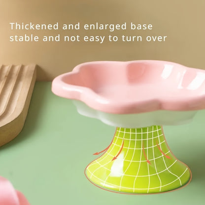 Raised Ceramic Bowl With Cat Flower Design Raised Cat Food Bowl Water Plate Snack Plate With Neck Protection Support 1403d24c
