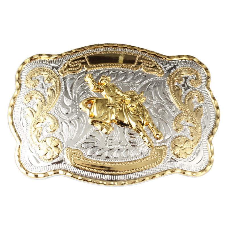 Golden Equestrian Big Head Belt Buckle Two-color Craft Alloy Smooth Buckle 14151e7c dec8 42d4 9be1 859f26a617aa