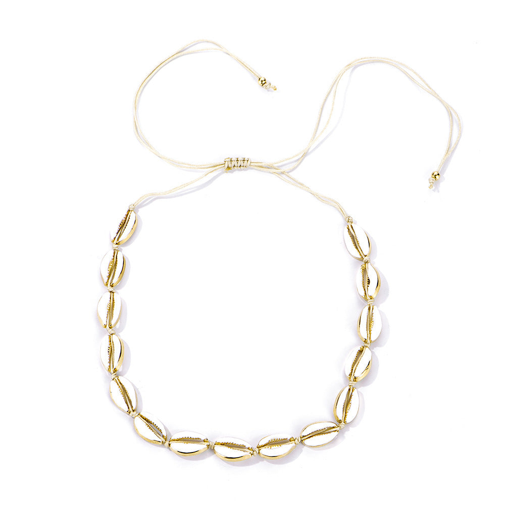Gold alloy natural shell handmade knotted necklace 1418179480410