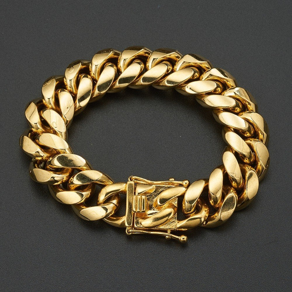 Hot Stainless Steel Link Gold Miami Cuban Border Chain Men Women Jewelry Necklace Or Gift Bracelet Xams 1424238796134
