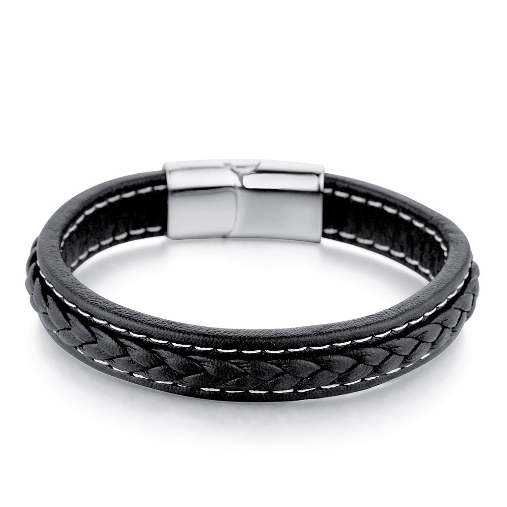 Cross woven design leather bracelet stainless steel magnetic buckle bracelet 1431738248643
